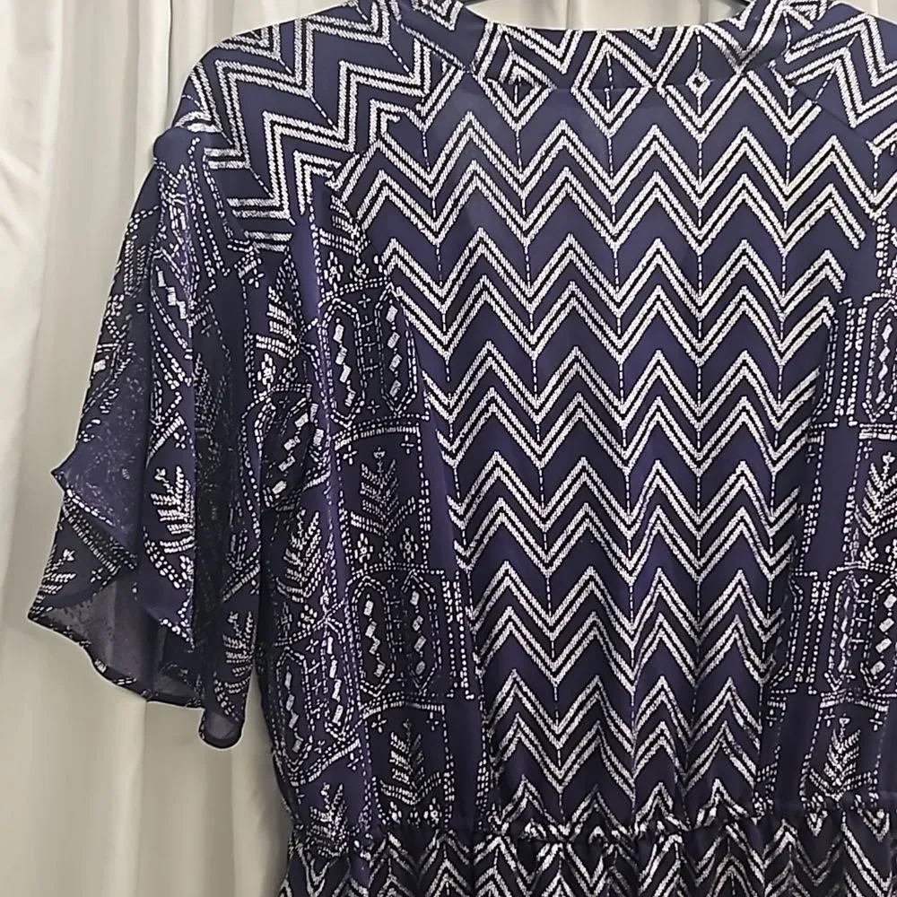 Free People Chevron V-Neck Blouson Mini Dress - Sz. Small - Picture 8 of 13